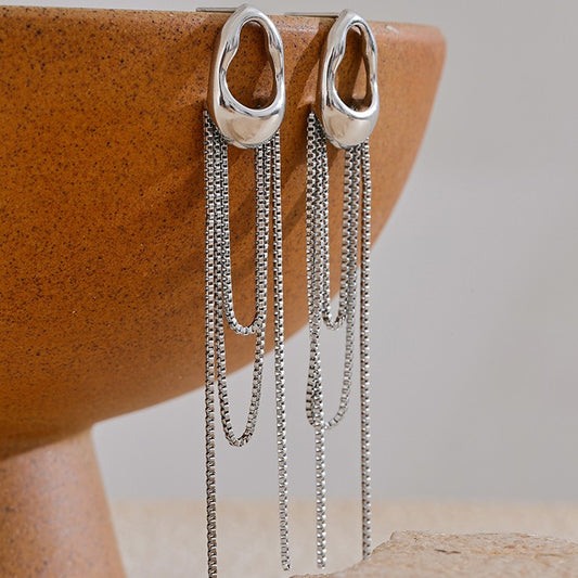 Silver stainless steel long earrings