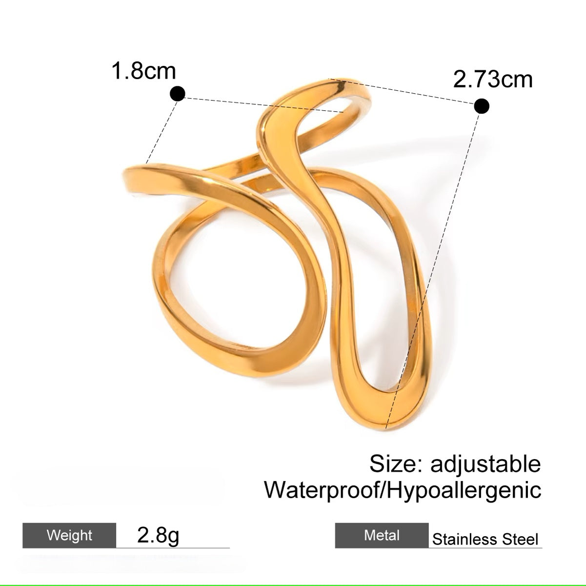 Modern Twist Ring - 18K Gold Stainless Steel