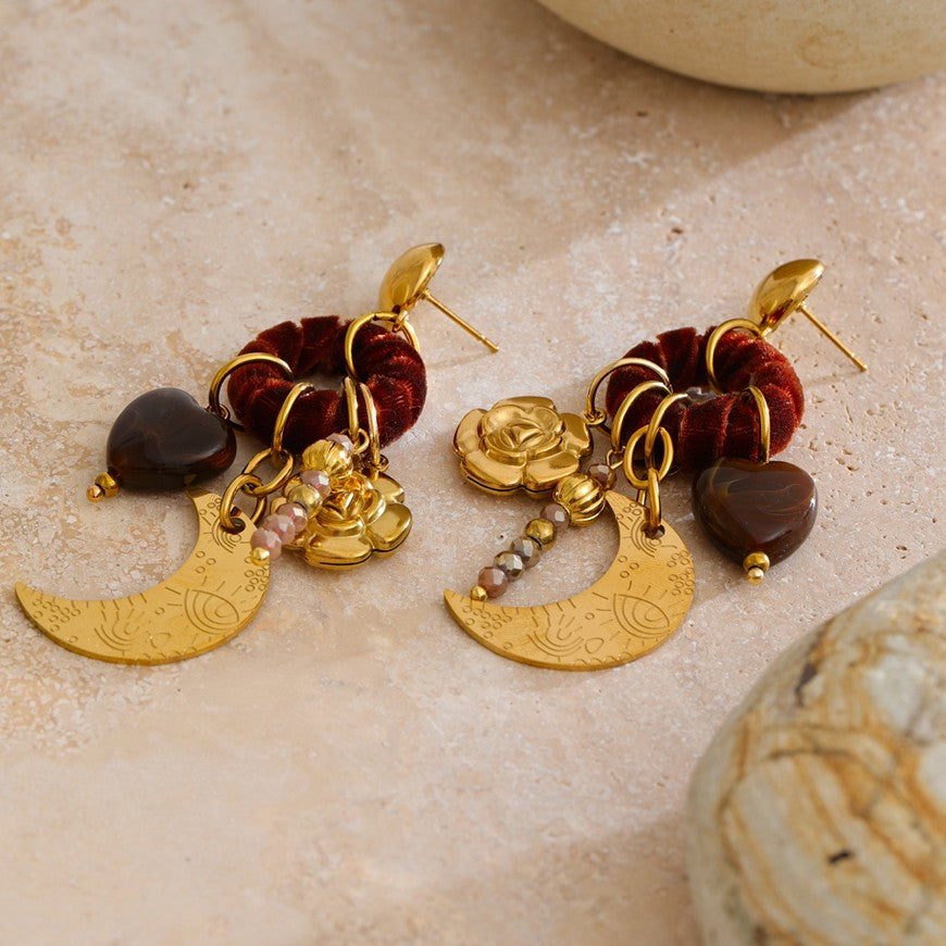 Amber Moon Earrings - 18k Gold Stainless Steel Statement Earrings
