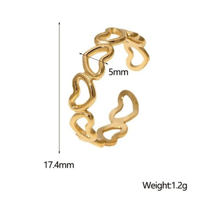gold heart-shaped ring with measurements