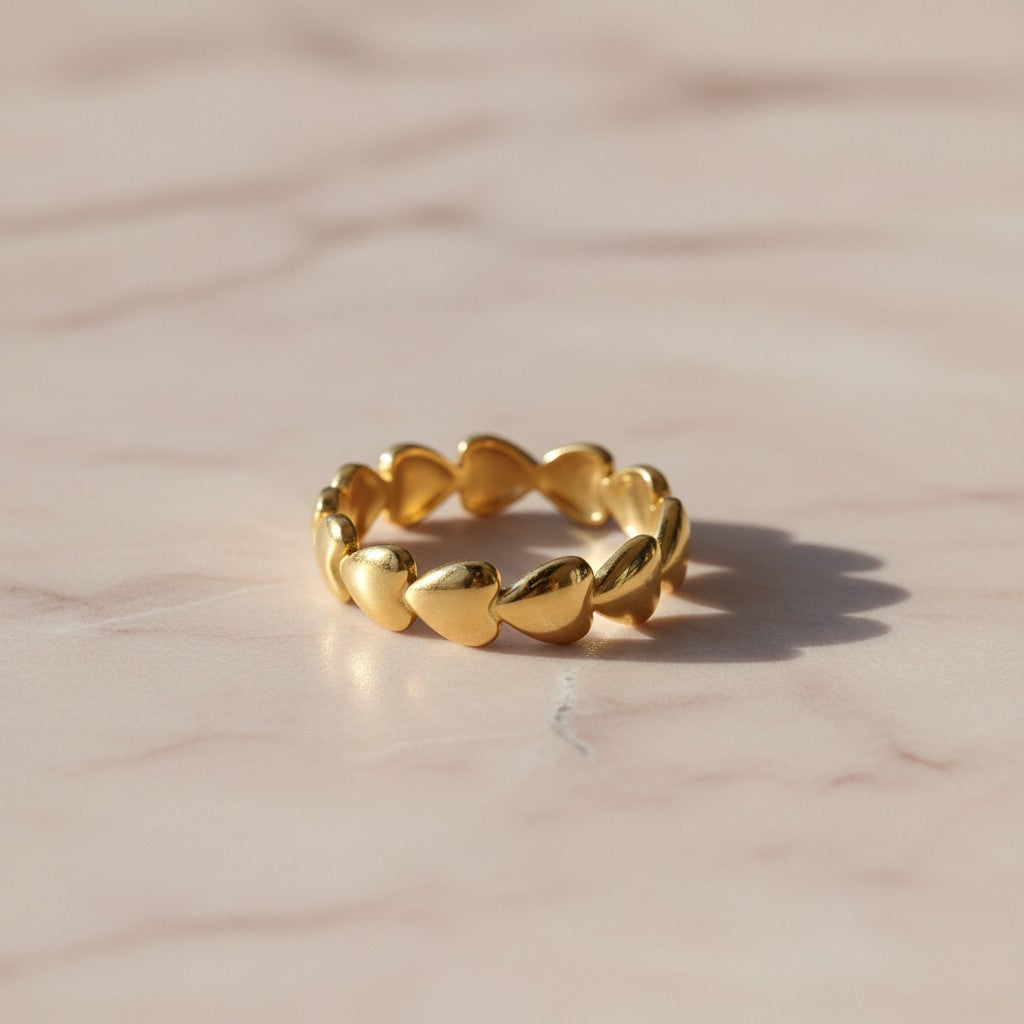 gold waterproof ring with heart design