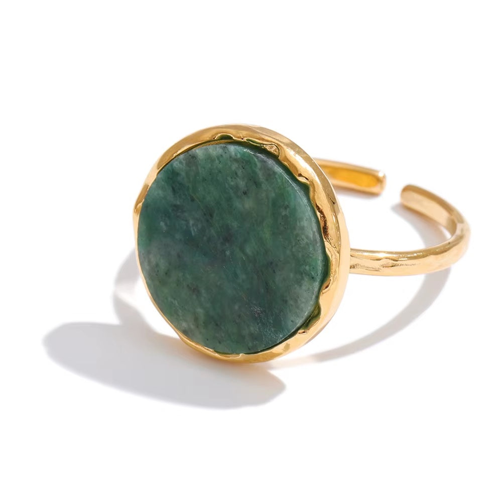 gold stainless steel ring with natural stone in green color