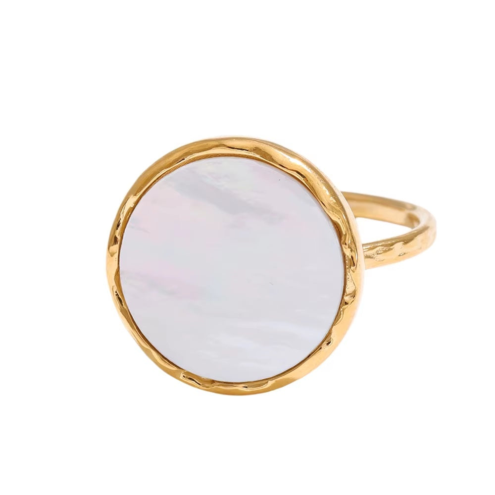 gold stainless steel ring with natural stone in white color