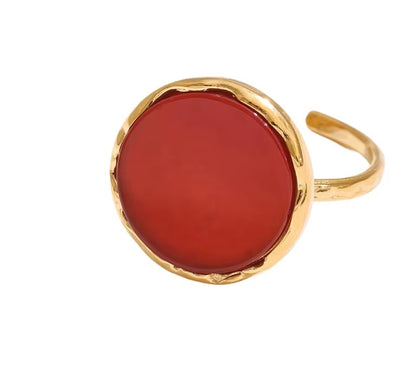 gold stainless steel ring with natural stone in red color