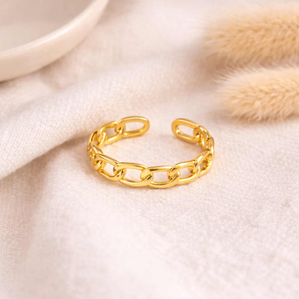 waterproof gold chain ring on soft fabric
