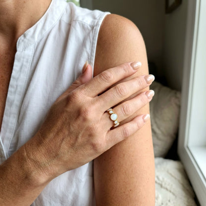Person wearing a ring on their hand with a blurred background