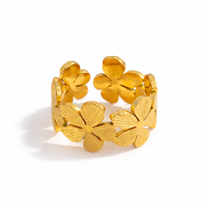 gold waterproof ring with flower design