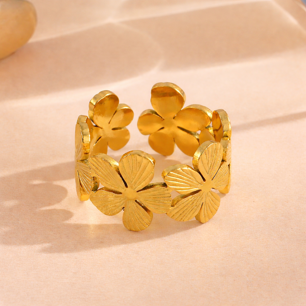 affordable gold ring with floral pattern