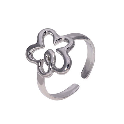 silver stainless steel ring with flower design