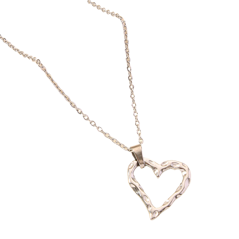 Silver stainless steel Heart-shaped necklace pendant on a white background