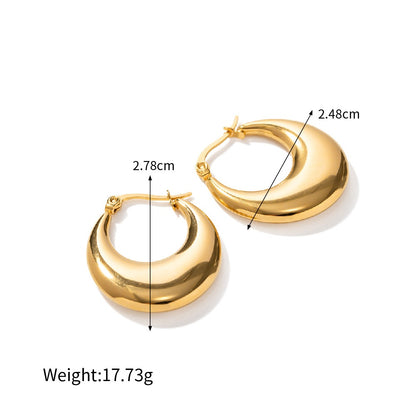 Gold stainless steel hoop earrings with measurements and weight displayed on a white background