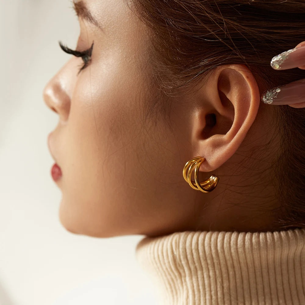 Edge Loop Earrings - 18K Gold Stainless Steel