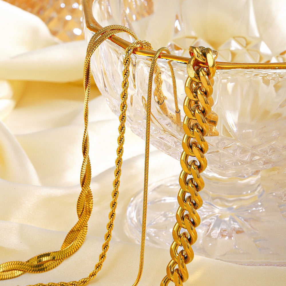 stainless steel gold bracelets on a decorative background with soft focus