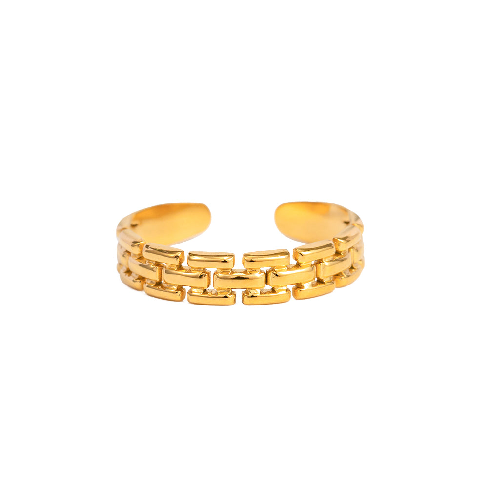 Simple gold chain-style ring on a white background