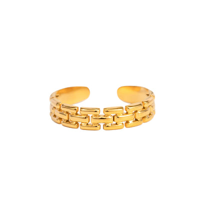 Simple gold chain-style ring on a white background