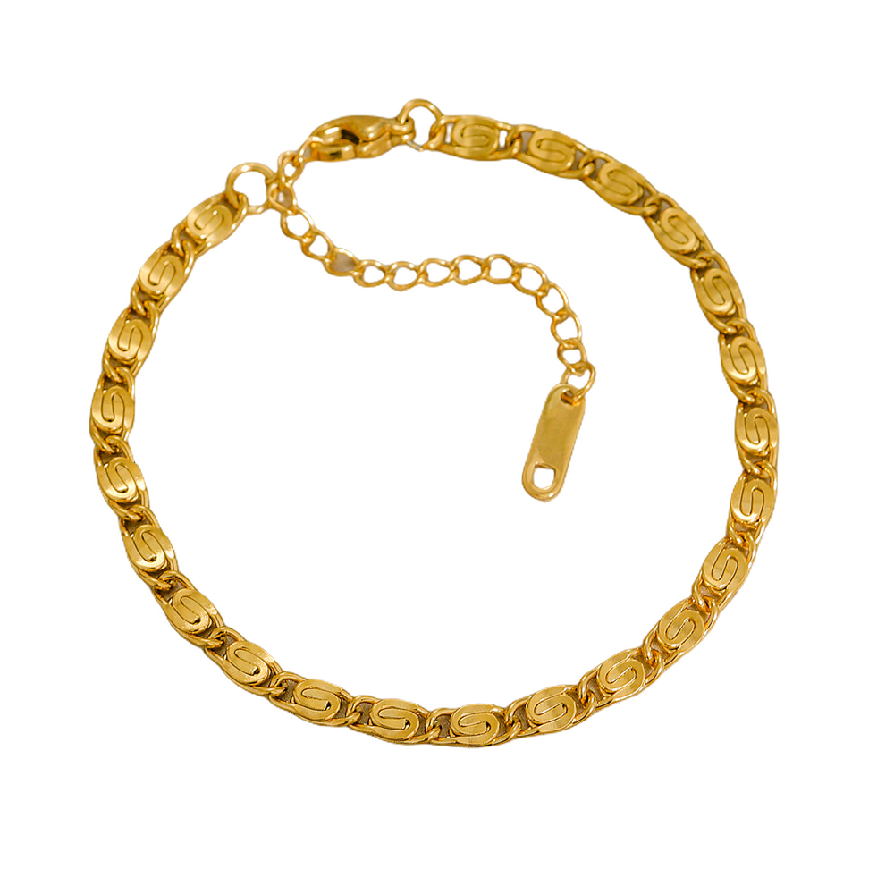 Gold chain bracelet on a white background