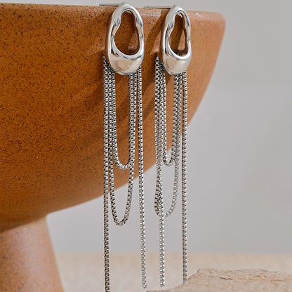 Silver stainless steel long earrings