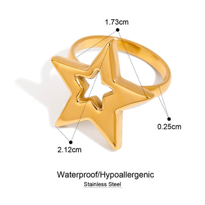Gold ring with measurements and text on a white background