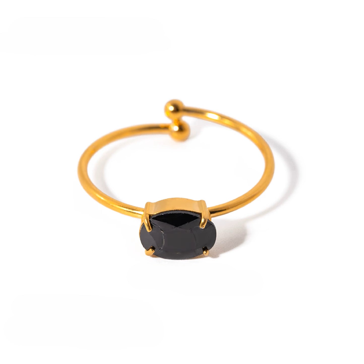 Open Gem Ring Black - 18K Gold Stainless Steel