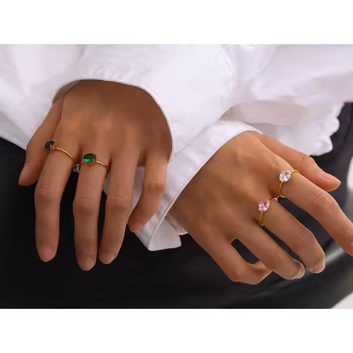 Open Gem Ring Green - 18K Gold Stainless Steel