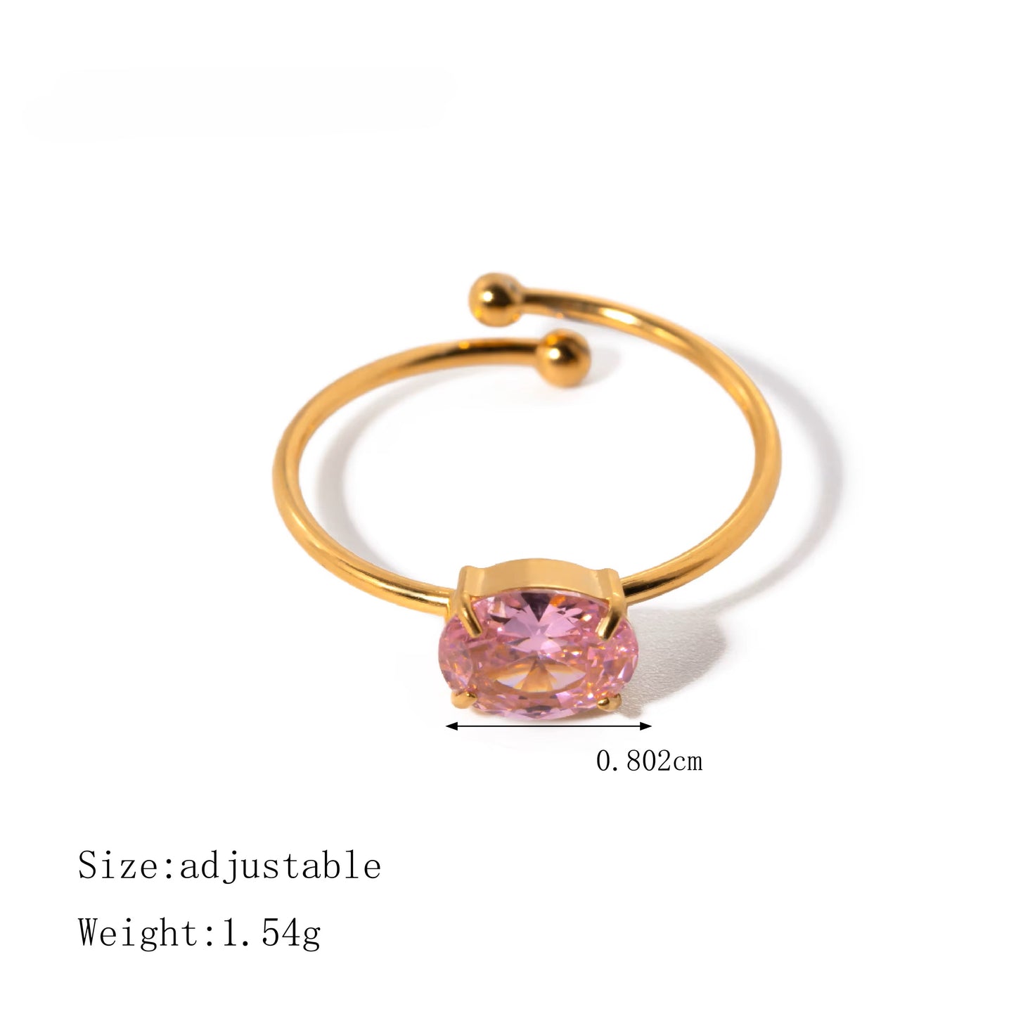 Open Gem Ring Pink - 18K Gold Stainless Steel