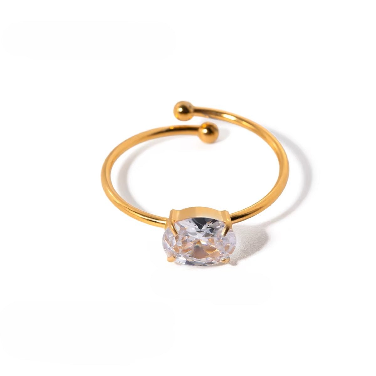 Open Gem Ring White - 18K Gold Stainless Steel