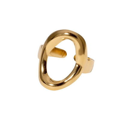 Gold stainless steel ring on a white background