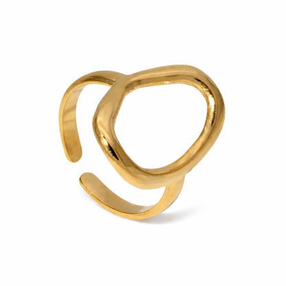 Gold open ring on a white background