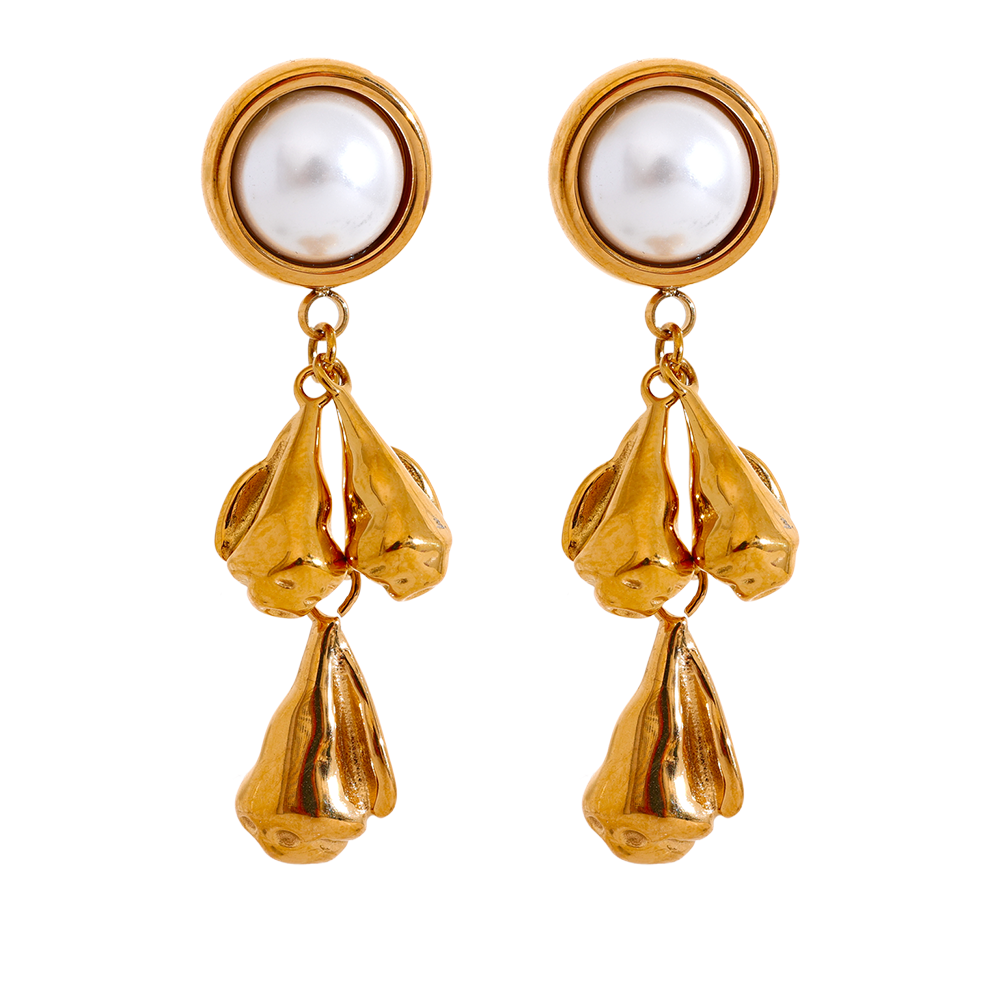 Gold Dangle Earrings with Pearl