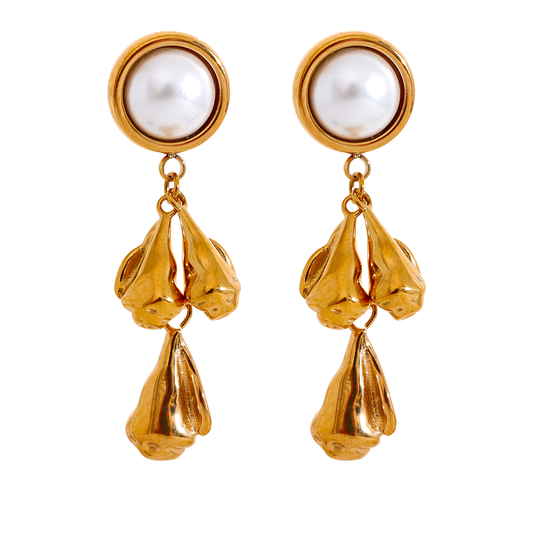 Gold Dangle Earrings with Pearl