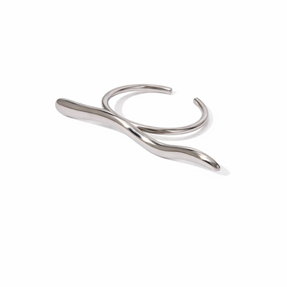 Silver open ring on a white background