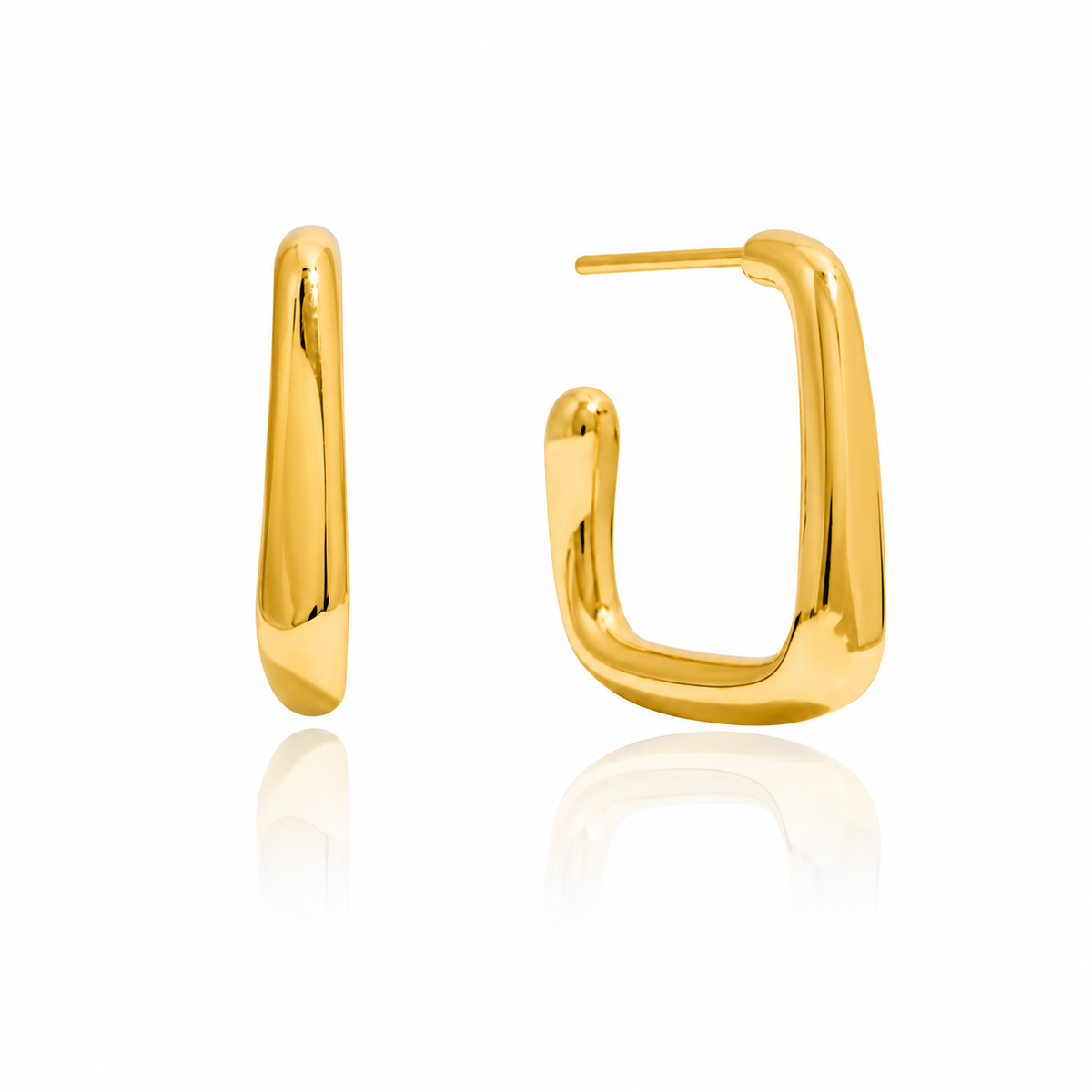 Gold rectangular hoop earrings made from waterproof stainless steel, featuring a polished finish and modern geometric design, Pola Grace.