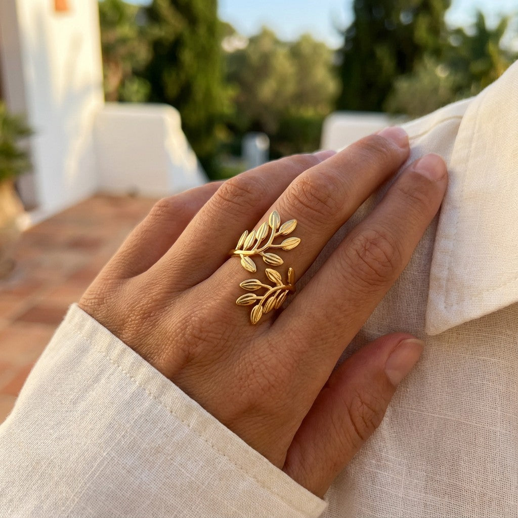 waterproof gold ring on female's hand