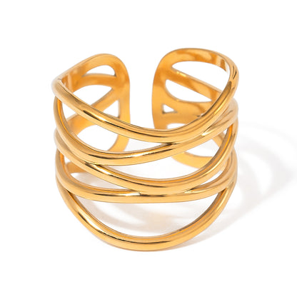 Gold stainless steel ring on a white background