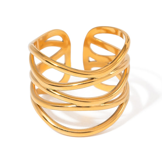 Gold stainless steel ring on a white background