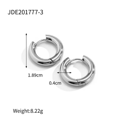 Silver hoop earrings with measurements and weight on a white background