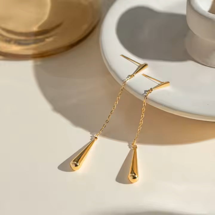 Slim Drop Earrings - 18K Gold Stainless Steel