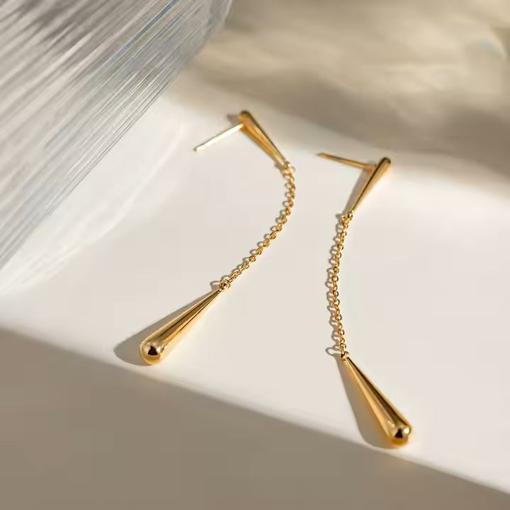 Slim Drop Earrings - 18K Gold Stainless Steel