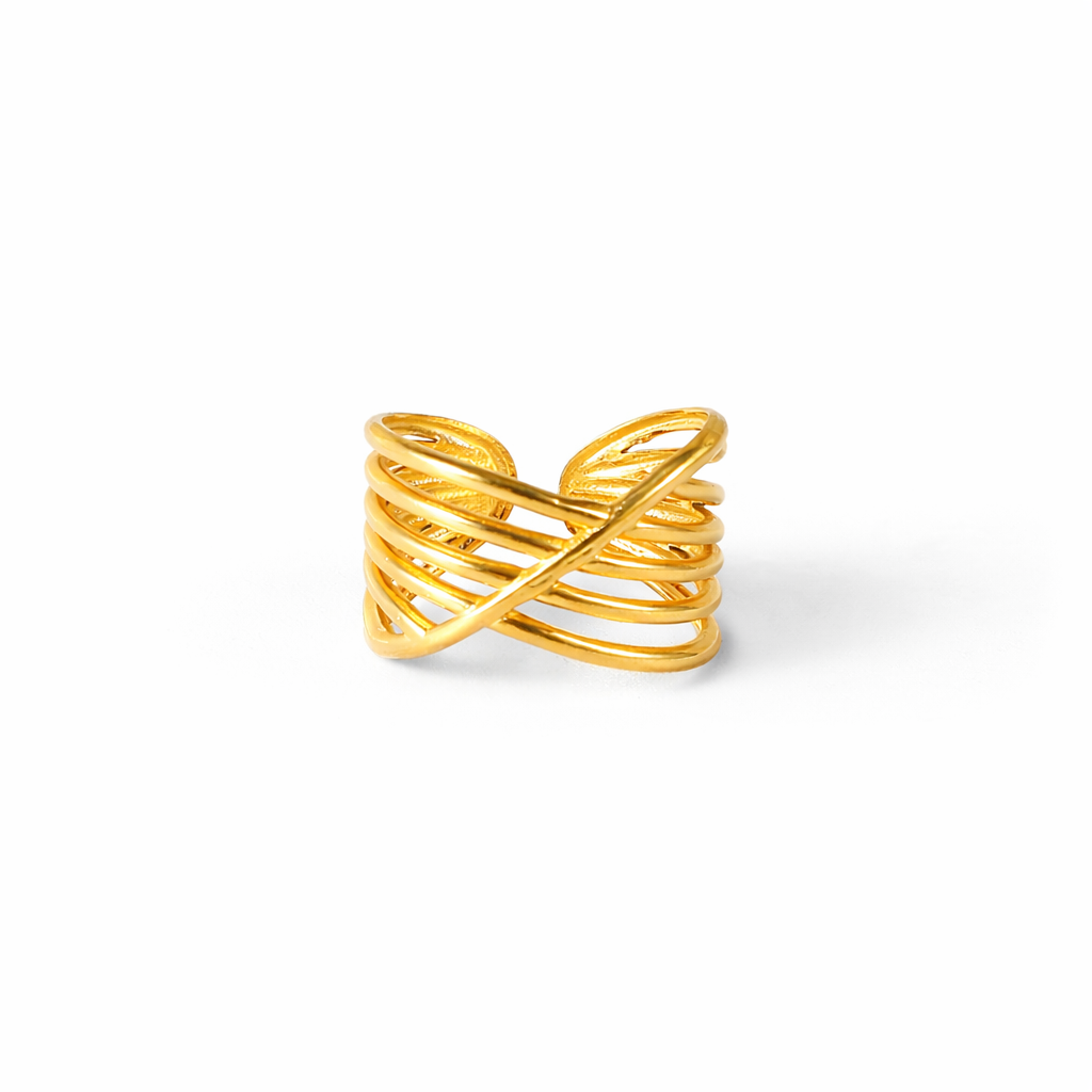 Elegant gold ring on white background