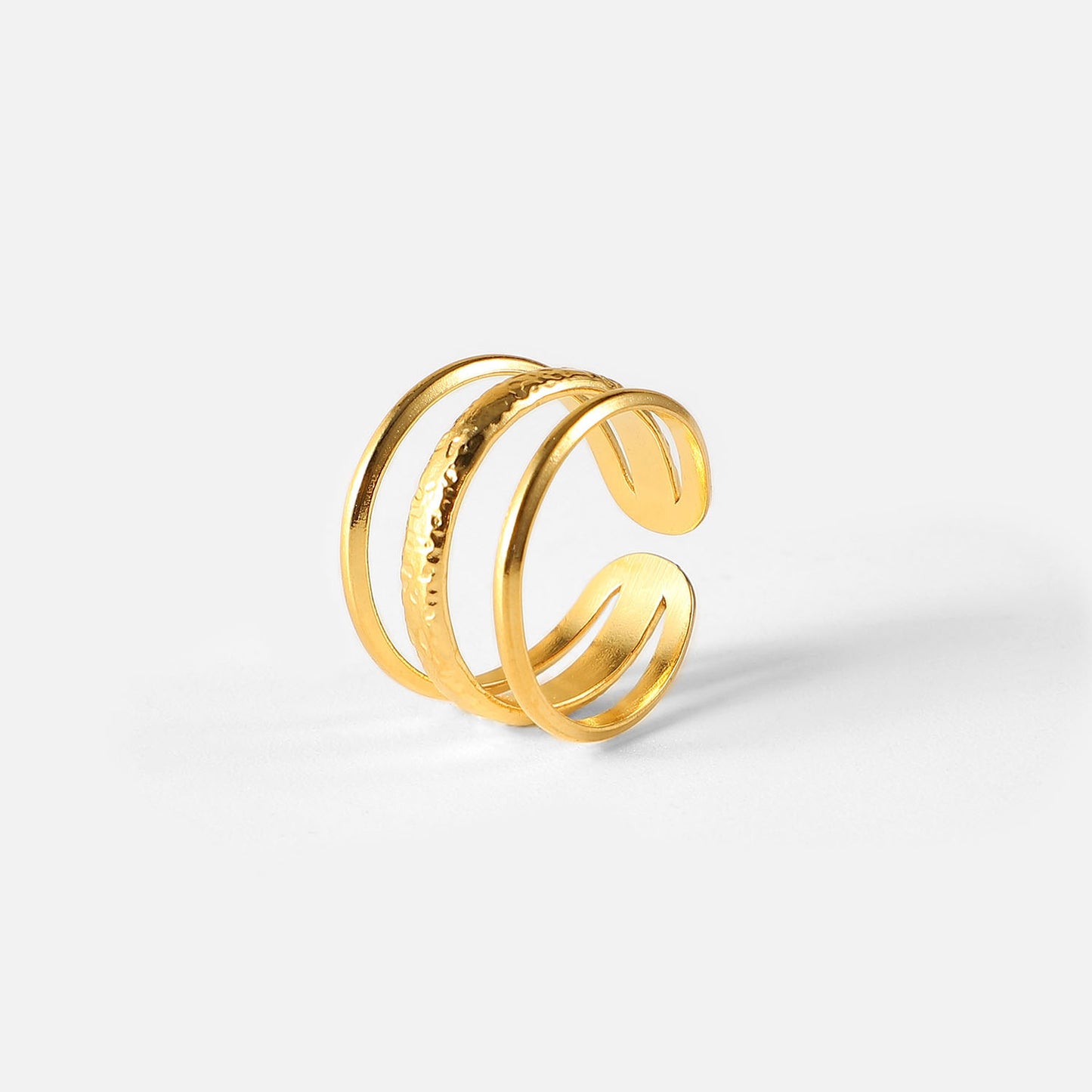 tarnish-free gold ring on white background