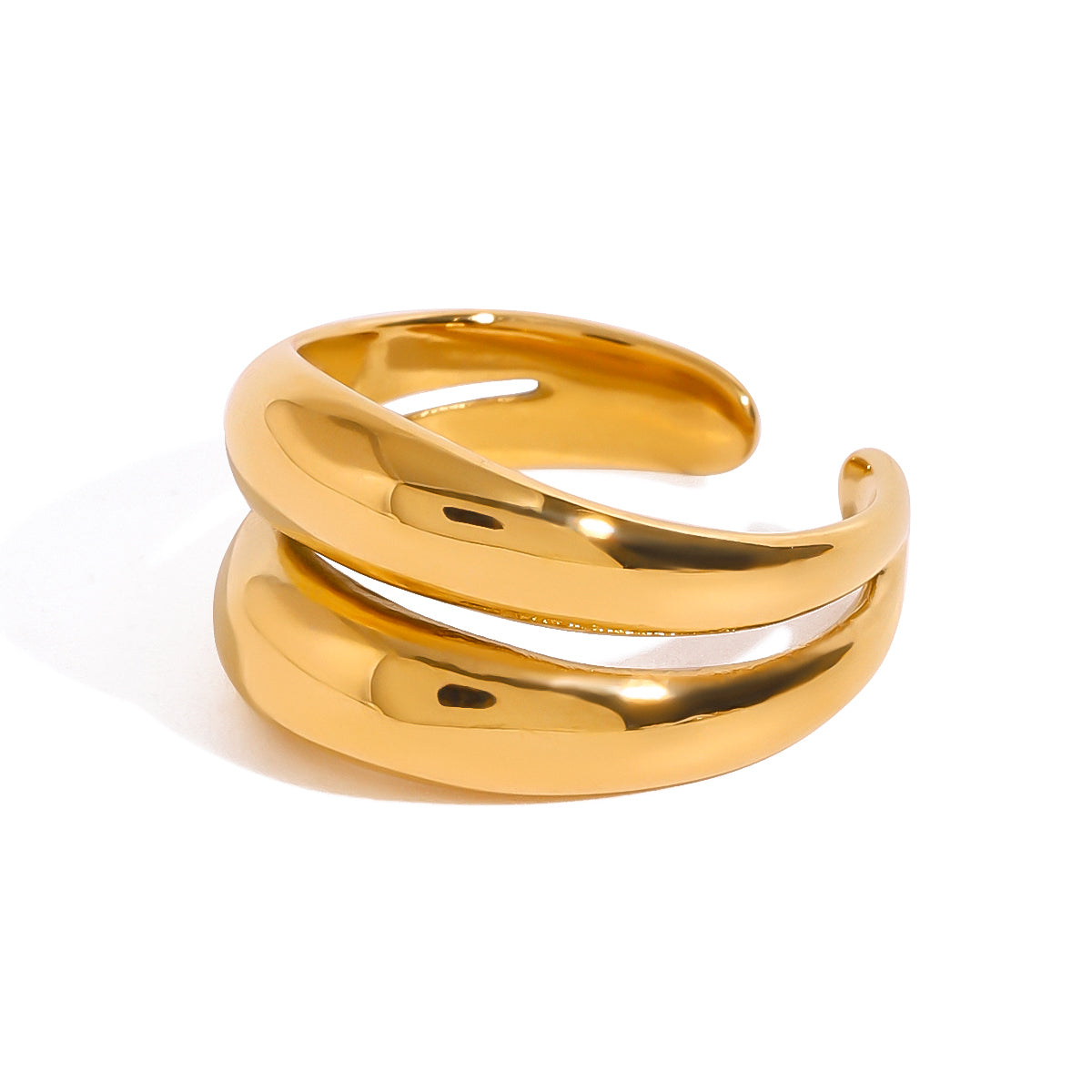 Gold waterproof and tarnish-free ring on a white background