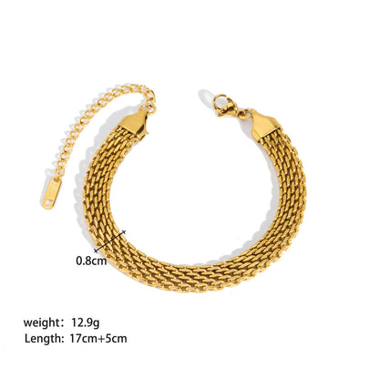 Gold chain bracelet with measurements on a white background
