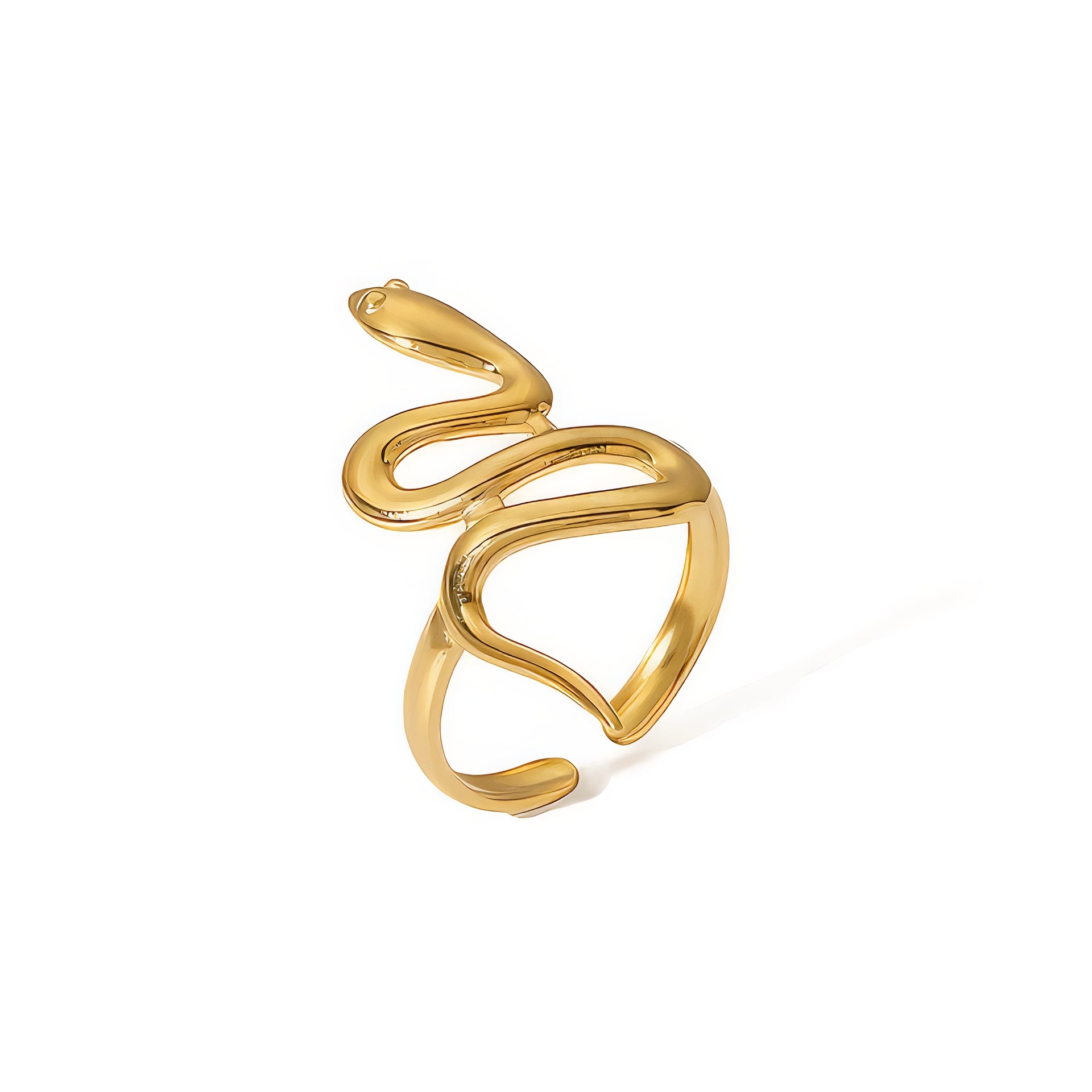 gold snake-shaped ring on white background