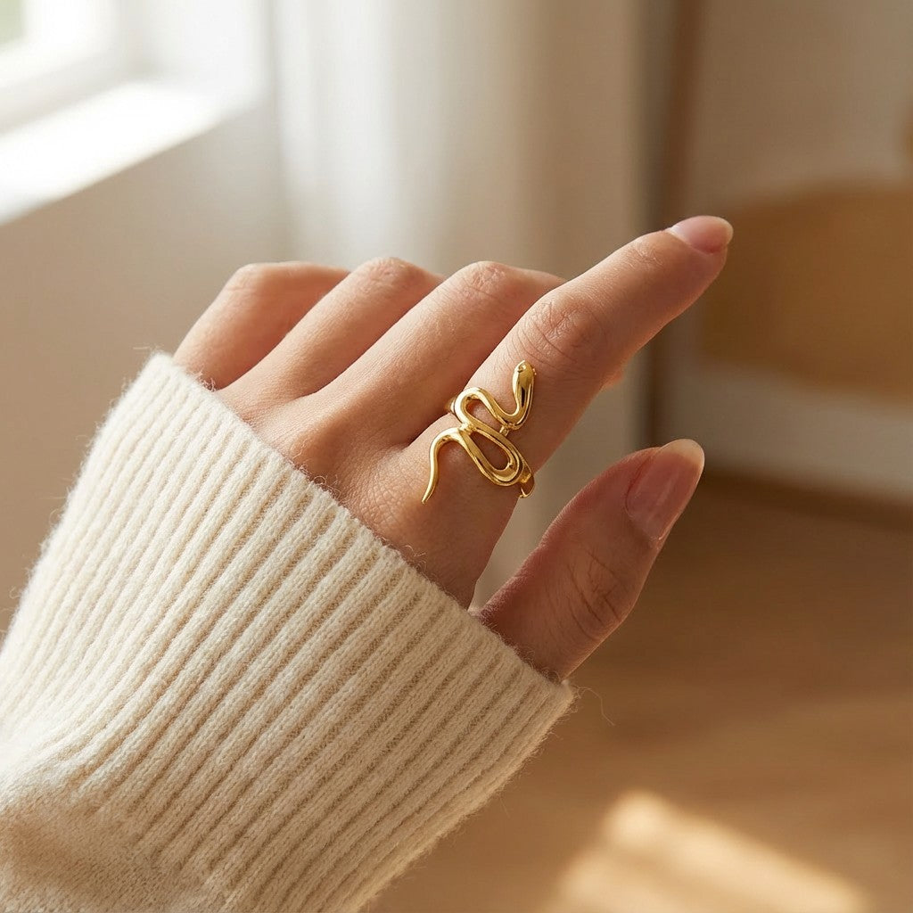 waterproof gold ring with snake design